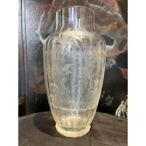 Cut And Engraved Crystal Vase, Indian-style Decoration, Late 19th Century