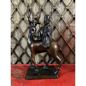 Chinese Incense Burner, Depicting Shoulao On A Deer, 19th Century