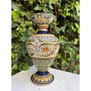 Orientalist Style Ceramic Vase, 19th Century, Bordeaux Vieillard