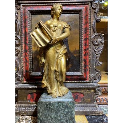 Allegory Of Reading, Gilt Bronze 17th Century