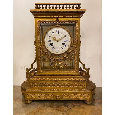 Louis XVI Style Gilt Bronze Cage Clock, Lemerle Charpentier