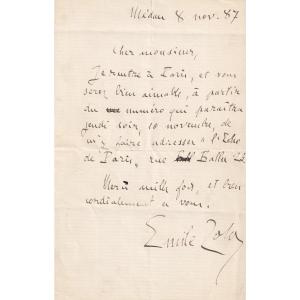 émile Zola - Autograph Letter Signed - 1887 - Large Signature