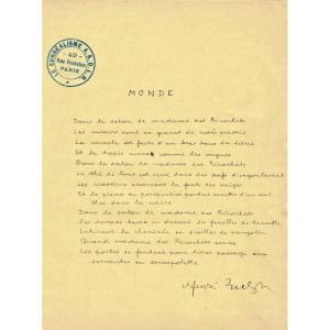 André Breton - Framed Manuscript Poem. Surrealism 1935