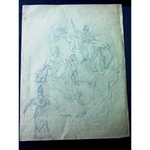 Adolphe Willette (1857-1926) Studies Of Mythological Characters Mercury, Minerva Etc....