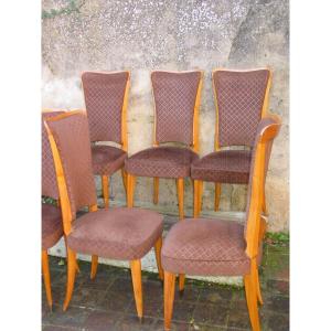 Six Art-deco Chairs In Varnished Cherry
