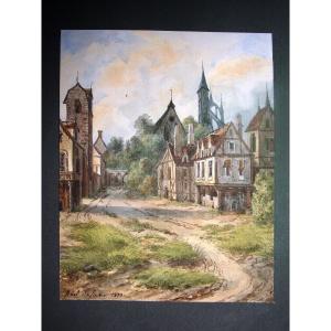 Abel Dufresne - (1788-1862) Watercolor Renaissance Landscape