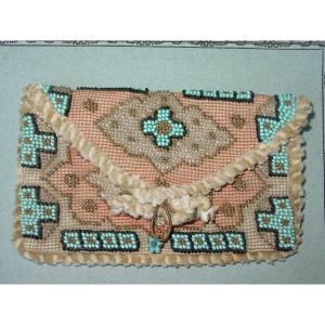 Minaudière, Pouch, Purse In Point Cotton And Glass Beads