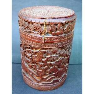 Bitong Brush Pot In Carved Bamboo From 19th China Or Japan