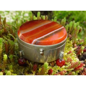 Pill Box, Tobacco Etc....in Agate & Metal Circa 1930