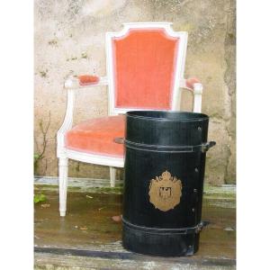 Waste Paper Basket J. Adnet Leather Stamped With The Arms Of The Empire Napoleon