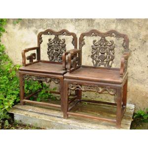 Indochine Pair Of Rosewood Armchairs Circa 1900 Vietnam