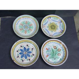 Nevers: Lot Of 4 18-19th Century Earthenware Plates