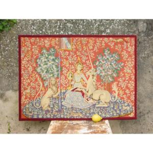 Hand Tapestry "the Lady With The Unicorn" "the View" Cluny 110 X79 Cm. Royat