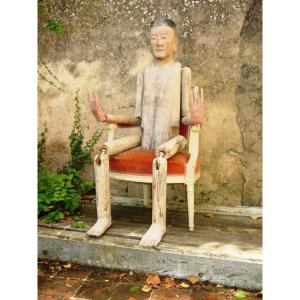 Large Mannequin, 19th Century China Qing Hardwood Procession Statue