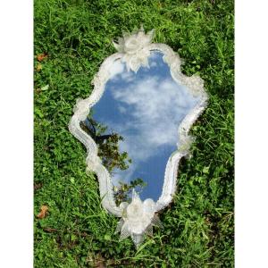 Glace Miroir Venise Murano Milieu 20ème Hauteur 100 cm.