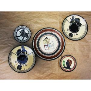 Jumble Of Four Neo-greek Plates Circa 1960