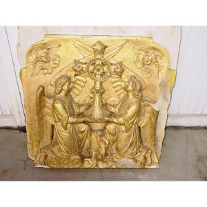 Element Of Altarpiece Cross Of Christ & Four Angels High Relief