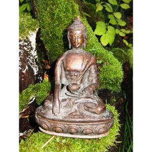 Buddha From Tibet, Nepal In Ancient Bronze Ht: 29.5 Cm. X 12.5 Cm.