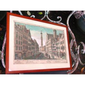 Augsburg, Bread Market, Jf Probst Fine 18th Colored Engraving Augsburg Germany