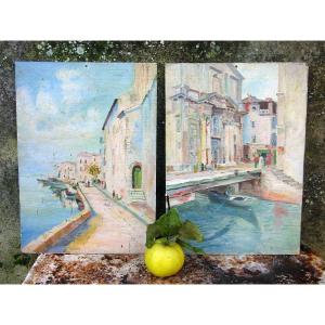 Two Paintings Wood Town Of Martigues