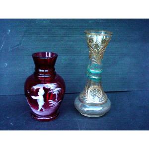 2 Enameled Vases 1900 Including Mary Grégory