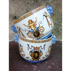 Pair Of Small Plant Pots (ht 10.5 Cm.) Giens Renaissance Decor