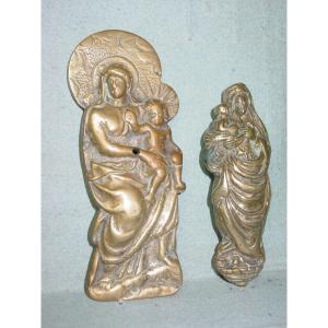 2 Holy Virgin In Cast Bronze From The 18th Century Plaque, Kiss Of Peace