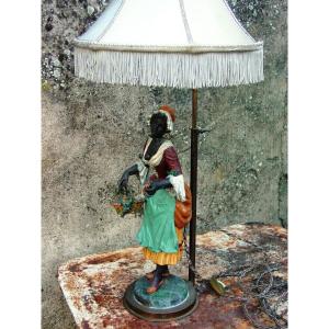 1900 Lamp With Flowergirl Decor In Painted Regulates