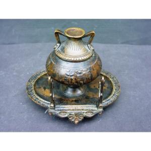 Antique Neo-pompeian Bronze Inkwell Grand Tour From The 19th Barbedienne