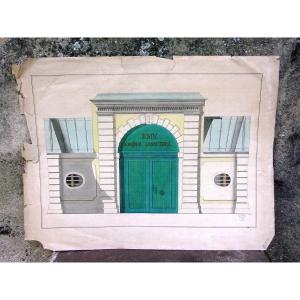 Architectural Drawing Porte Cochère Chartres? 1867