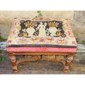 Pouf, Stool, Small Bench Renaissance Style Tapestry Point