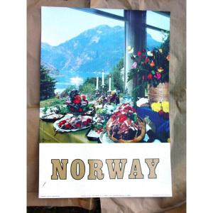 Tourist Poster 1970 Norway, Norge, Norway By Trimboli Village Geiranger