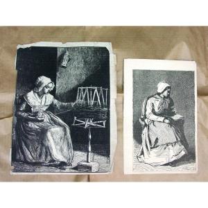 François Bonvin: 2 Uncommon Etchings