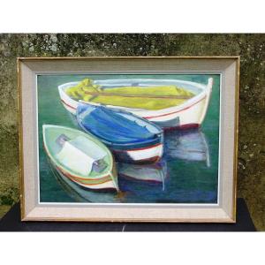 Boats Circa 1960, Oil On Canvas