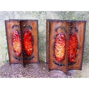 Pair Of Accolay Copper & Resin Wall Lights Circa 1975