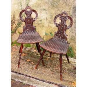 Pair Of Chairs From South Germany, Switzerland, Oak, Ladders, End Of 19th Century