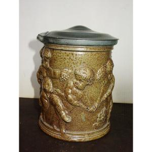 Tobacco Pot Stoneware Beauvaisis Decor Rotating Putti Playing