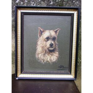 Portrait Of A Dog (cairn Terrier): Oil/canvas Signed "small"
