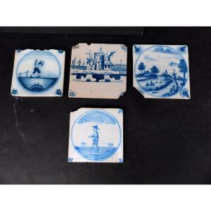4 18th Century Delft Tiles