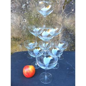 10 Blown Crystal Champagne Coupes Circa 1930