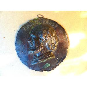 Shakespeare Medal Beautiful Patina Stamped Copper 19th Century.