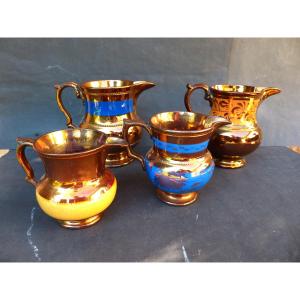 4 Jersey Pitchers In Glossy Earthenware From The 19th Century