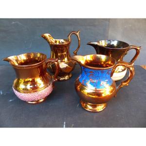 4 Jersey Pitchers In Glossy Earthenware From The 19th Century