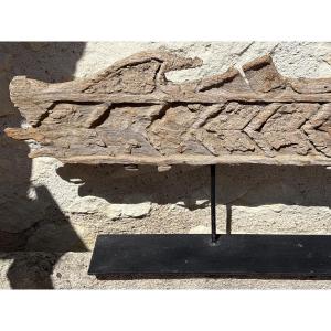 Length: 125 Cm. Far East Archaic Bas-relief In Carved Wood  
