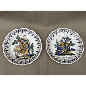 2 Nevers Patronymic Plates, The Four Seasons, From The 19th Century 