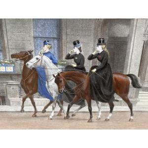 English Litho 19th Century By Girardet (83x 63.5cm.) Amazon Horse 