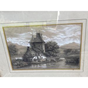 Romantic Landscape Drawing From 1867