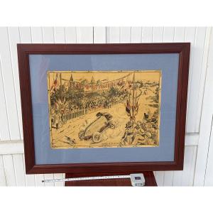 Lithograph Of Car Racing