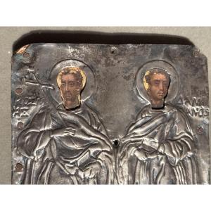 19th Century Silver Byzantine Greek Icon 