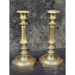 Large Pair Of Gold Bronze Candlesticks 